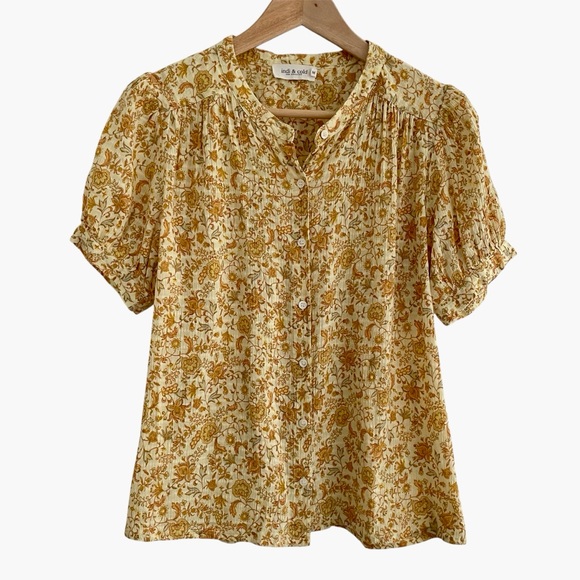 Indi & Cold Floral Puff Sleeve Button Up Top Size M Cotton Cottagecore - Picture 4 of 10